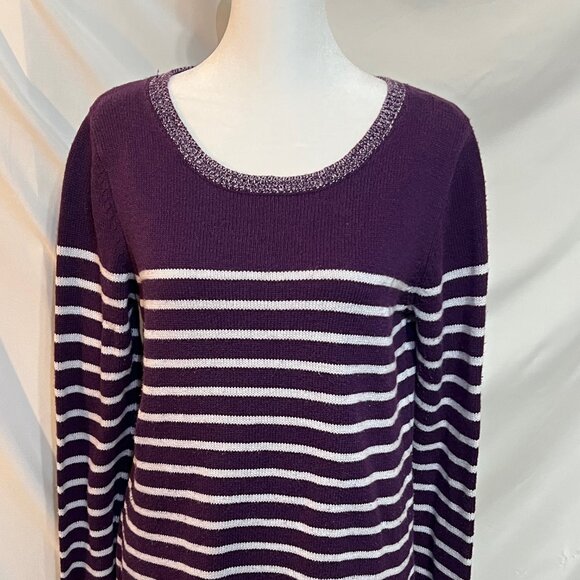 Gap Purple/Plum White Striped Sweater Medium Long Sleeve - Picture 1 of 9
